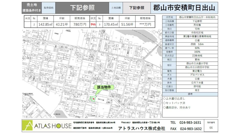 郡山市安積町日出山売地の写真